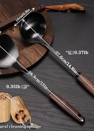 MARTE Spatula & Ladle Wok Tool Set,[High-Grade Titanium Plated, Heat Resistant]14.8-15 Inches Stainless Steel Vintage Wok Utensils,Kitchen Cooking Utensils Set of 2-Ergonomic Solid Wood Handle