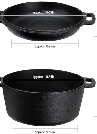Overmont 2 in 1 Pre Seasoned Dutch Oven with Skillet Lid for Induction, Electric, Grill, Stovetop, BBQ, Camping (5 Quart)