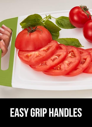 GORILLA GRIP BPA-Free Reversible Kitchen Cutting Board Set of 3 US Designed, Nonporous, Juice Grooves Catch Liquid, Slip Resistant Border, Dishwasher Safe Large Food Chopping Boards, Lime Orange Lemon