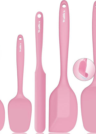 Walfos Silicone Spatula Set of 5 - (600°F) High Heat Resistant Kitchen Scraper Spatulas, One-Pieces Seamless Design, Perfect for Cooking Mixing & Baking - BPA Free and Dishwasher Safe（Pink）
