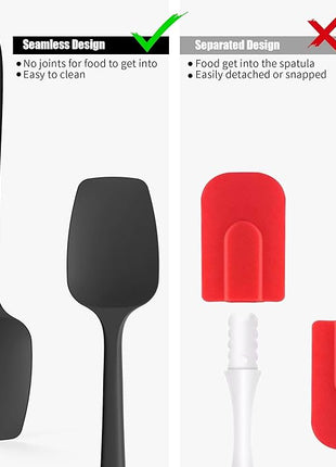 Heat Resistant Silicone Spoon Spatula, Doosu 600°F High Temp Flexible Cooking Spoons Kitchen Rubber Spoonula Scratch-Proof for Mixing Stirring Scraping Serving Non-Stick Cookware (11.4in, Black)