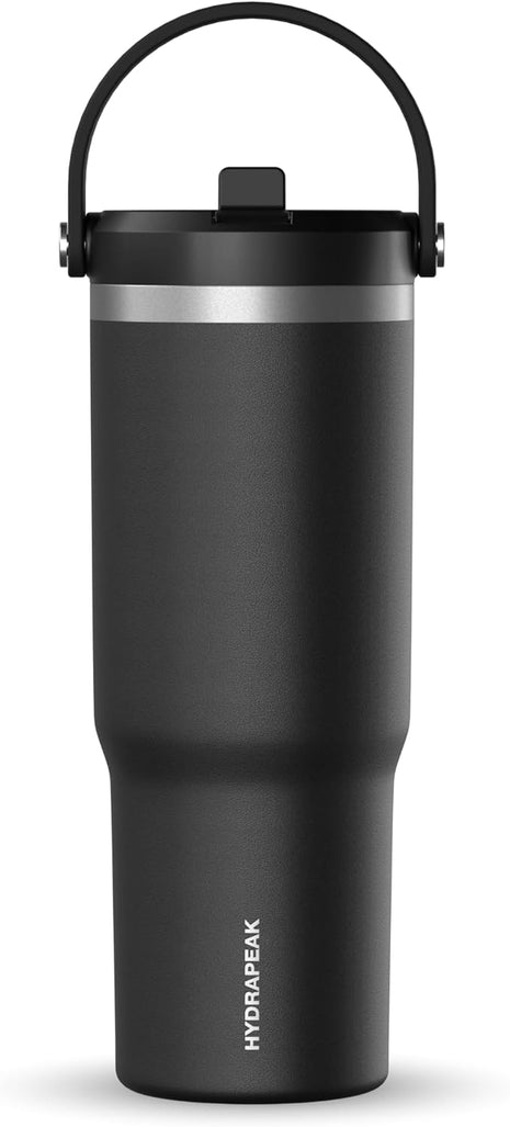 Hydrapeak Nomad 32 oz Tumbler with Handle and Straw Lid, Leakproof, Double Insulated, 32oz Cup, Stainless Steel | Black
