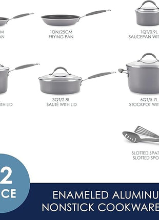 Rachael Ray - 16802 Rachael Ray Cucina Nonstick Cookware Pots and Pans Set, 12 Piece, Sea Salt Gray