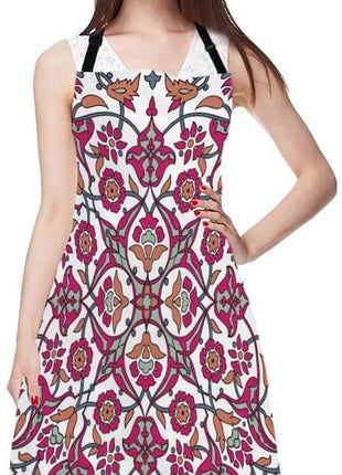 EKOBLA Retro Flower Print Aprons Decorative Vintage Oriental Tribal Floral Ornament Paisley Waterproof Resistant Chef Cooking Kitchen BBQ Adjustable Aprons for Women Men 27x31 Inch