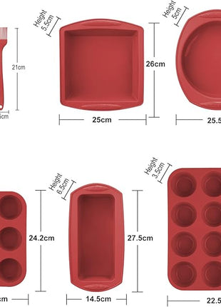 Economical 7in1 Nonstick Silicone Baking Cake Pan Cookie Sheet Molds Tray, Heat Resistant Bakeware Tools for Muffin Loaf Bread Pizza Cupcake