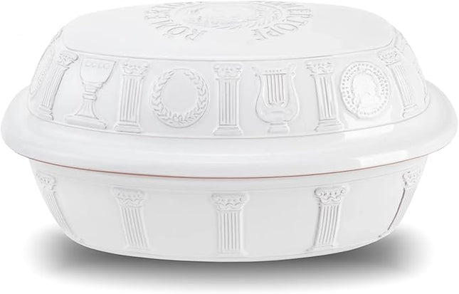 Romertopf Clay Roaster | 50 Years Anniversary Edition | Non-Stick Dutch Oven | Healthy Pot Cooking | Clay Baker | Versatile Cooking Vessel - 5.2 Quarts (5 Liters) for up to 8 people - White
