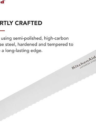 KitchenAid Gourmet Forged Triple Rivet Bread Knife with Custom-Fit Blade Cover, 5-inch, Sharp Kitchen Knife, High-Carbon Japanese Stainless Steel Blade, Black