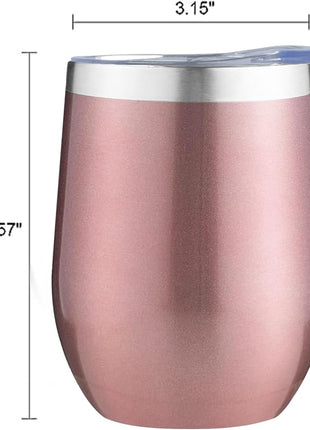 MEZMUT 12 Oz Insulated Wine Tumbler with Lid Double Wall Vacuum Stainless Steel Wine Glass Coffee Mug Insulated Tumbler Cup for Champaign, Cocktail, Beer (Rose Gold, 1 Pack)
