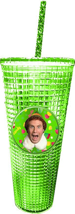 Spoontiques Holiday Diamond Tumbler, 20oz - Textured Cup w/Staw, Double Wall Insulated, BPA Free - Elf