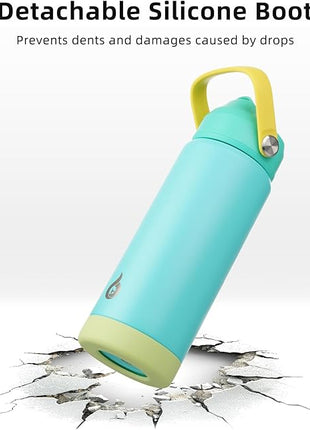 BJPKPK Insulated Water Bottle with Straw Lid, 18oz Thermo Water Bottles, Flex Handle & Non-slip Boot, BPA Free Leak Proof Stainless Steel Metal Thermo, Tumblers, Cups,Twilight Blue