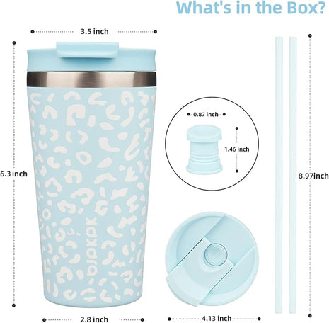 BJPKPK 18oz Tumbler With lid And Straw Stainless Steel Travel Coffee Mug Insulated Tumblers Cups,Light Blue Leopard