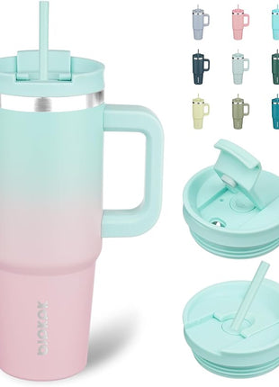 BJPKPK 30 oz Stainless Steel Tumbler With Handle Insulated Tumblers With 2 Straw Travel Coffee Mug With Lid,Bubble Gum