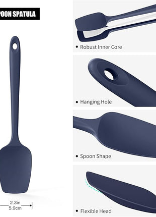 Heat Resistant Silicone Spoon Spatula, Doosu 600°F High Temp Flexible Cooking Spoons Kitchen Rubber Spoonula Scratch-Proof for Mixing Stirring Scraping Serving Non-Stick Cookware (11.4in, Navy Blue)