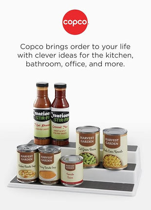 Copco 3-Tier Spice Rack Organizer for Cabinet or Pantry, 10-Inch Non-Skid Tiered Shelf, White/Gray Design Holds Spice Jars, Cans, and Bottles