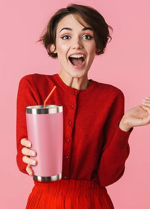 20oz Tumbler Stainless Steel Vacuum Insulated Mug with Lid, Double Wall Travel Mug, Durable Powder Coated Coffee Cup, Suitable for Ice Drinks and Hot Beverage (Pink 12pack)