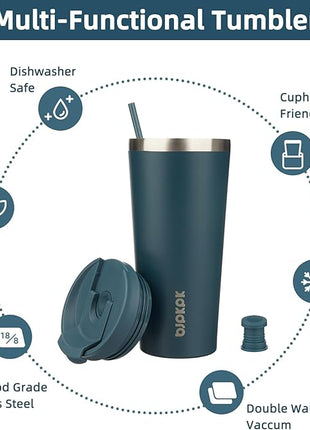 BJPKPK 22oz Stainless Steel Insulated Tumbler With lid And Straw Travel Coffee Thermal Tumblers Cup For Women And Men,Navy Blue