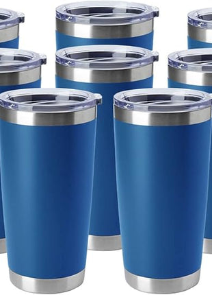 HASLE OUTFITTERS 20oz Tumblers Stainless Steel Mugs with Lid Double Wall Vacuum Insulated Coffee Cups for Cold & Hot Drinks (20oz-Dark Blue, 8 Pack)