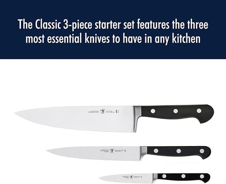 HENCKELS Classic Razor-Sharp 3-Piece Kitchen Knife Set, Chef Knife, Paring Knife, Utility Knife, German Engineered Informed by 100+ Years of Mastery, Stainless Steel