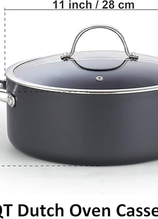 Cooks Standard Stock Pot Dutch Oven Casserole with Glass Lid, 7-Quart Classic Hard Anodized Nonstick Stockpot, Black