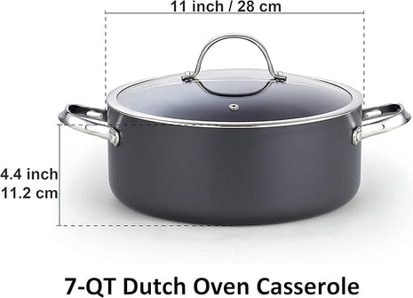 Cooks Standard Stock Pot Dutch Oven Casserole with Glass Lid, 7-Quart Classic Hard Anodized Nonstick Stockpot, Black