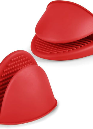 AUAUY 1 Pair Mini Silicone Oven Mitts, Heat Resistant Pot Holders Mitts, Cute Oven Pinch Grip Gloves, Small Potholders for Kitchen, Air Fryer Mitts Pair for Cooking, Baking and Grilling (Red)