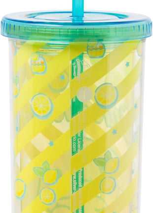Silver Buffalo Sanrio Hello Kitty and Friends Cinnamoroll Lemons and Lemonade Plastic Cold Cup with Lid and Straw, 20 Ounces