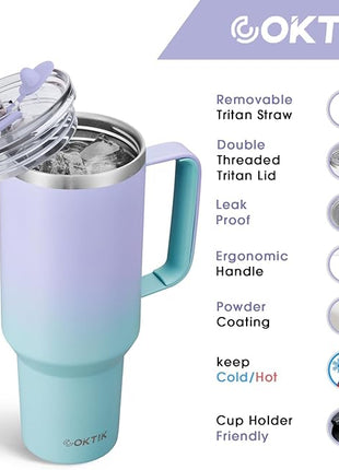 COKTIK 40 oz Tumbler With Handle and Straw Lid, Vacuum Insulated Travel Coffee Mug Stainless Steel Insulated Cup for Beverages, Leak-proof, Cupholder Friendly (Sweet Candy)