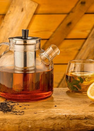 1500ml(50oz) Glass Teapot with Removable Infuser, Ehugos Stovetop Safe Large Tea Pot, Blooming and Loose Leaf Hand Crafted Kettle for Women and Adult with Stainless Infuser