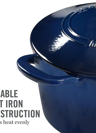 MARTHA STEWART Gatwick 7-Quart Enamel Cast Iron Dutch Oven Pot with Lid – Navy Blue with Gold Knob – Durable Heavy-Duty Dutch Oven for Slow Cooking & Braising