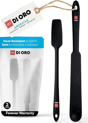 DI ORO Silicone Blender & Jar Spatulas - Heat Resistant Kitchen Utensil Set for Cooking, Mixing, Baking, & Scraping (2pc, Black)