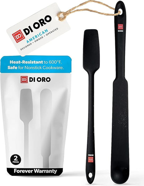 DI ORO Silicone Blender & Jar Spatulas - Heat Resistant Kitchen Utensil Set for Cooking, Mixing, Baking, & Scraping (2pc, Black)