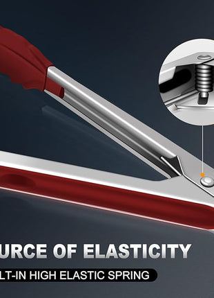 Tongs For Cooking - 7",9" and 12 inch Kitchen Tong with Silicone Tip,Heat Resistant 600 Degrees Metal Locking Tongs - for cooking,Salad and Barbecue,Red Set of 3