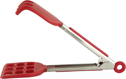 Tovolo Waffle Tongs Mini Silicone Kitchen Tongs for Cooking Serving Flat Stainless Steel Small Tongs with Silicone Tips for Salads Belgian Waffles Air Fryer Appetizers Dishwasher Safe Cayenne Red