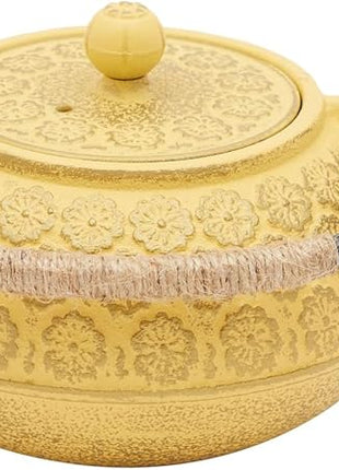 Juvale Japanese Cast Iron Teapot - Stainless-Steel Infuser & Loose Leaf Tea Pot - Superior Heat Retention Cast Iron Kettle - Elegant Floral Trivet For Home Tea Set - 800 ml, Yellow