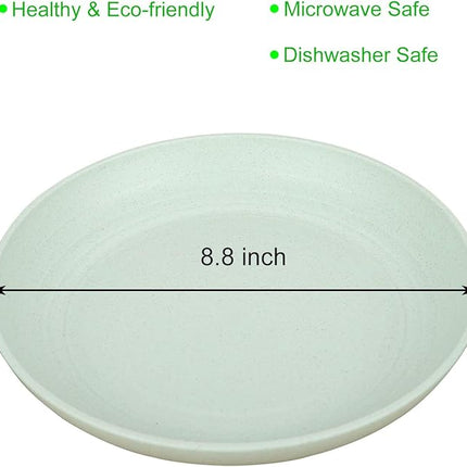 LuckyZone 8.8 Inches Unbreakable Wheat Straw Plates - Reusable Plate Set - Dishwasher & Microwave Safe - Perfect for Dinner Dishes - Healthy, BPA Free & Eco-Friendly (8.8 Inches)