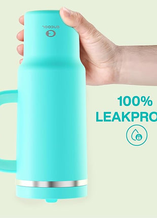 40 oz Tumbler with Handle and Straw: Stainless Steel Insulated Tumbler Keeps Cold for 24 Hours, Leakproof Travel Cup Fits in Cup Holder and BPA-Free,Aquamarine Blue