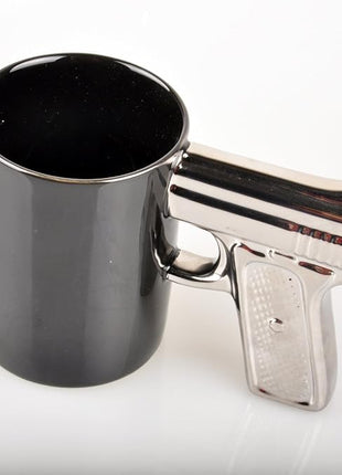 HLJgift Novelty Ceramic Coffee Mugs Gun Mugs Pistol Cup for amazing gift Black&Silver
