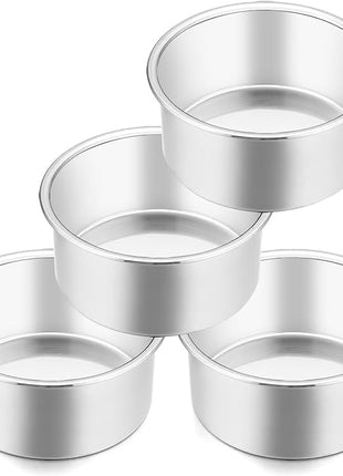 E-far 4 Inch Small Cake Pan Set of 4, Stainless Steel Mini Round Smash Cake Baking Pans, Non-Toxic & Healthy, Mirror Finish & Dishwasher Safe