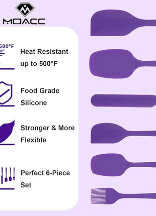 Silicone Spatulas Set, Rubber Spoon Spatula Heat Resistant Spoonula One Piece Design Seamless Spatula Non-Stick Scrapers Baking Mixing Tool (Purple)
