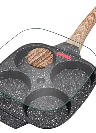 Fried Egg Pan, Egg Frying Pan with Lid Nonstick 4 Cups Pancake Pan Aluminium Alloy Cooker for Breakfast, Induction Compatible