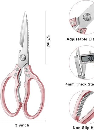 AWinjoy Kitchen Scissors, Heavy Duty Sharp Shears Dishwasher Safe, Rose Gold Cooking Accessories for Meat, Chicken, Fish, Poultry, Herb, Bread