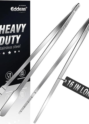 16 Inch long Kitchen Tweezers - 2 Pack large Tweezer Tongs for Cooking, Heavy Duty Stainless Steel Heat Resistant 600°F Food tweezers, Dishwasher safe