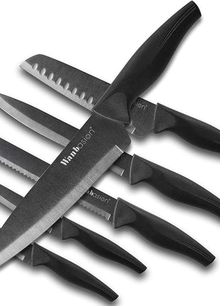 Wanbasion Black Professional Kitchen Knife Chef Set, Stainless Steel, Dishwasher Safe with Sheathes