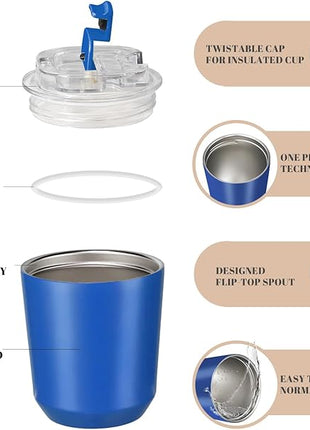 Puraville 2 Pack Insulated Tumblers with Lid, 10 oz Travel Coffee Mug Stainless Steel Vacuum Cup, Leak Proof Double Walled Coffee Tumbler for Iced and Hot Drinks, Klein Blue and Red