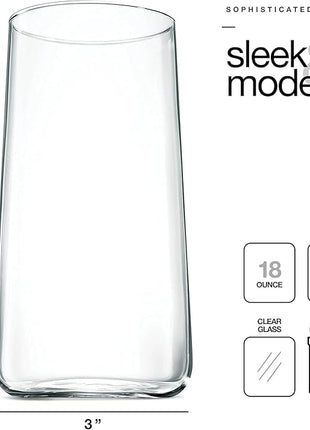 BENETI Modern Tall Drinking Glasses Set of 6 | Handmade In Europe | 18oz Premium Highball Crystal Glass Cups for Water and Juice