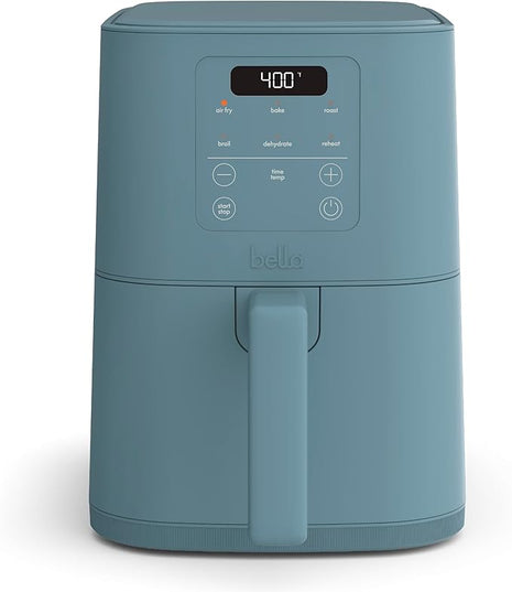 bella 4Qt Slim Air Fryer, Fits-anywhere Kitchenware, EverGood Ceramic Nonstick Coating, Adjustable Temperature, 6 Preset Cooking Options, 60 Min Auto Shutoff w Audible Tone, 3.3lb Capacity, Surf