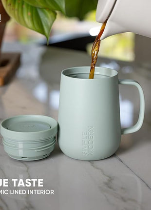 Simple Modern Voyager Signature Mug | Travel Coffee Tumbler with 360° Lid and Handle | Ceramic-Lined Insulated Stainless Steel Iced Cold Brew Cup | 12oz, Blush