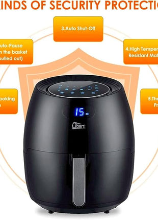 Air Fryer 6.9QT/6.5L, Uten 1700W High-power 8 in 1 Deep Frying Mode, Rapid Heating up, Non-Stick Oven, Oilless Cooking, Fast Heat up/Time Control, LED Digital Touchscreen, Black