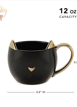 Pinky Up Chloe Black Cat Ceramic Coffee Mugs, Hot Tea Cups, Cute Travel Mug, Latte Cup, Drinking Glasses for Chocolate, Milk, Cocktails, Mocktails, Home Kitchen, 12 oz, Set of 1