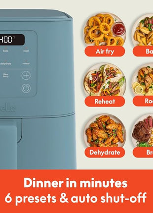 bella 4Qt Slim Air Fryer, Fits-anywhere Kitchenware, EverGood Ceramic Nonstick Coating, Adjustable Temperature, 6 Preset Cooking Options, 60 Min Auto Shutoff w Audible Tone, 3.3lb Capacity, Surf